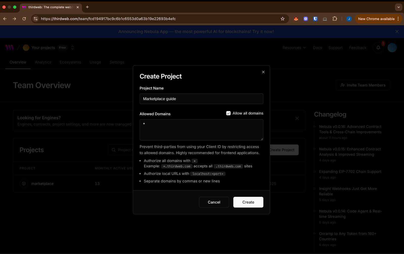 Thirdweb - Create Project